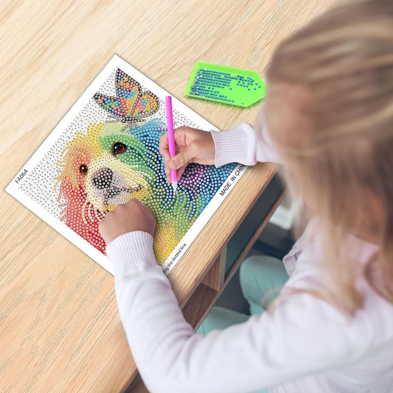 UiSdfuy Diamond Art Kits for Kids,Arts & Crafts for Kid Ages 8-12,Diamond Art for Kids,Gem Art 4 Pack Diamond Painting 6" X 6" (4-Dog) - Image 3